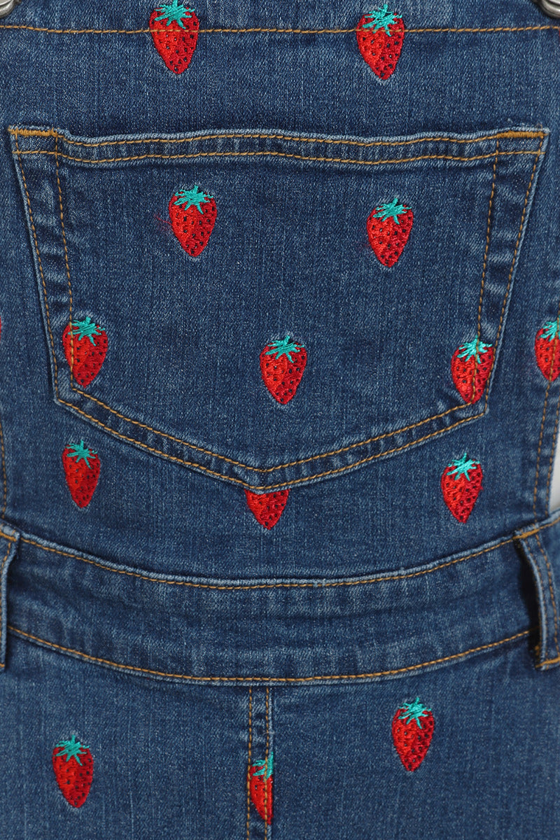 Strawberry Denim Pinafore Dress Strawberry Denim Pinafore Dress