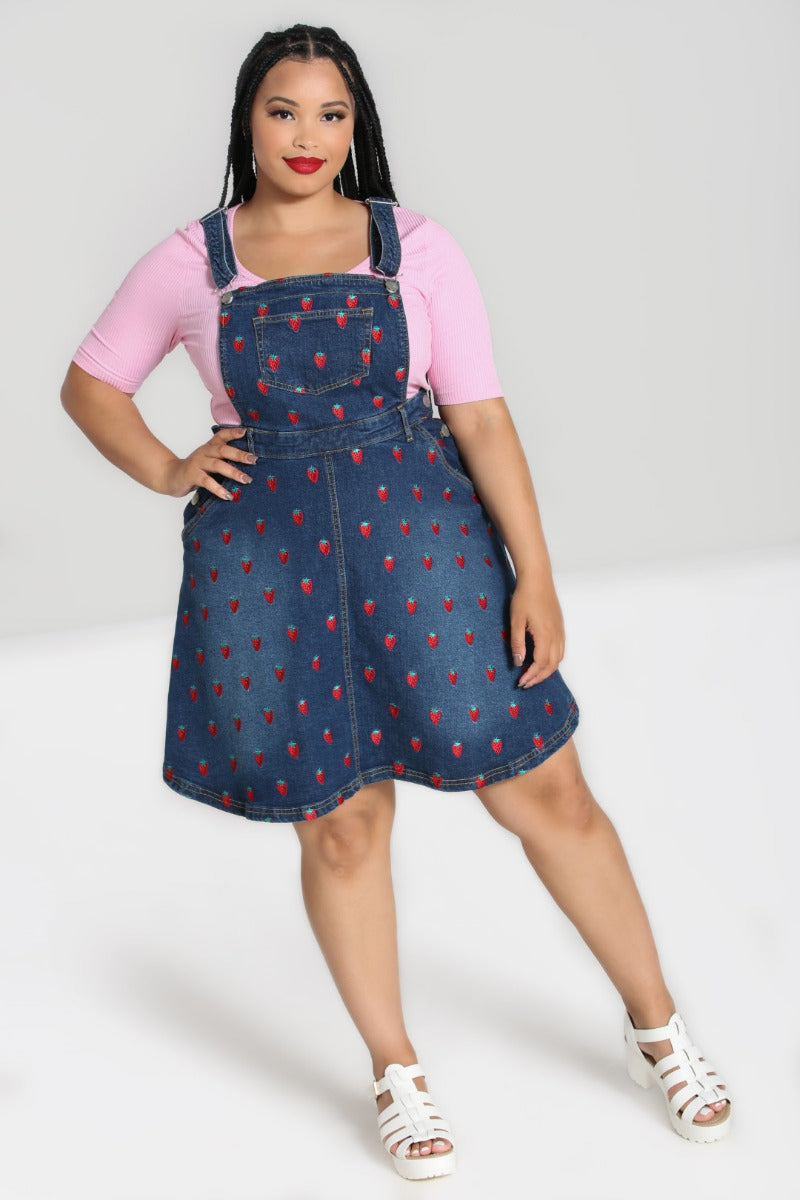 plus denim pinafore dress VEKDONE Denim Pinafore Dress for Women Button Strap Overalls Stretchy Jumper Suspender A-Line Mid Long Bib Dress