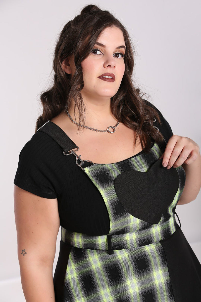 Plus size checked pinafore dress best sale